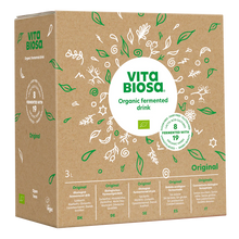 Indlæs billede til gallerivisning VITA BIOSA - ORIGINAL - 500ml / 1000ml / 3 Liter bag-in-box (økologisk drik fermenteret med kulturer af bifido- og mælkesyrebakterier, ekstrakt fra 19 økologiske urter)