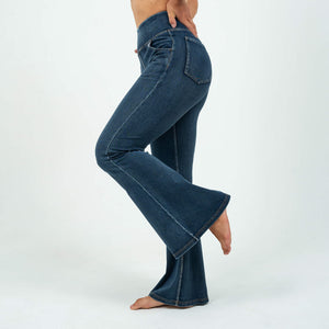 BARA - Dark Blue Flared High Waisted Super Stretch Jeans