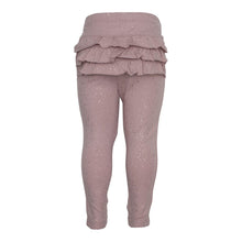 Indlæs billede til gallerivisning LITTLE WONDERS - Støvet rosa leggings med flæser og glimmerprint