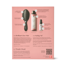 Indlæs billede til gallerivisning HH Simonsen - Time to Glow: 1 stk. Wonder Brush Black + 1 stk. Brilliant Gloss Mist 250ml + 1 stk. Styling Oil 30ml - Gift Box AW25 - NÝTT !!!
