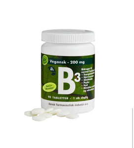 DANSK FARMACEUTISK INDUSTRI: B3 - NAD+ booster (niacin af vegetabilsk nikotinamid) vegansk - 200 mg 90 tabl.