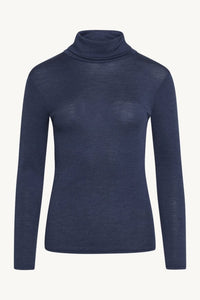 SPAR 20%: CLAIRE WOMAN - T-shirt, uld/silke Blues Melange (med høj krave) - (70% Merino Uld 30% Silke)