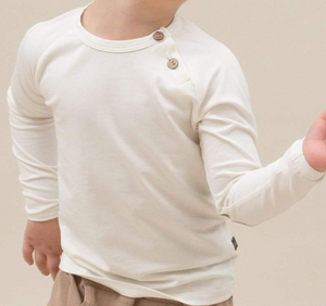 LITTLE WONDERS - Off white bluse til drenge med albue lapper