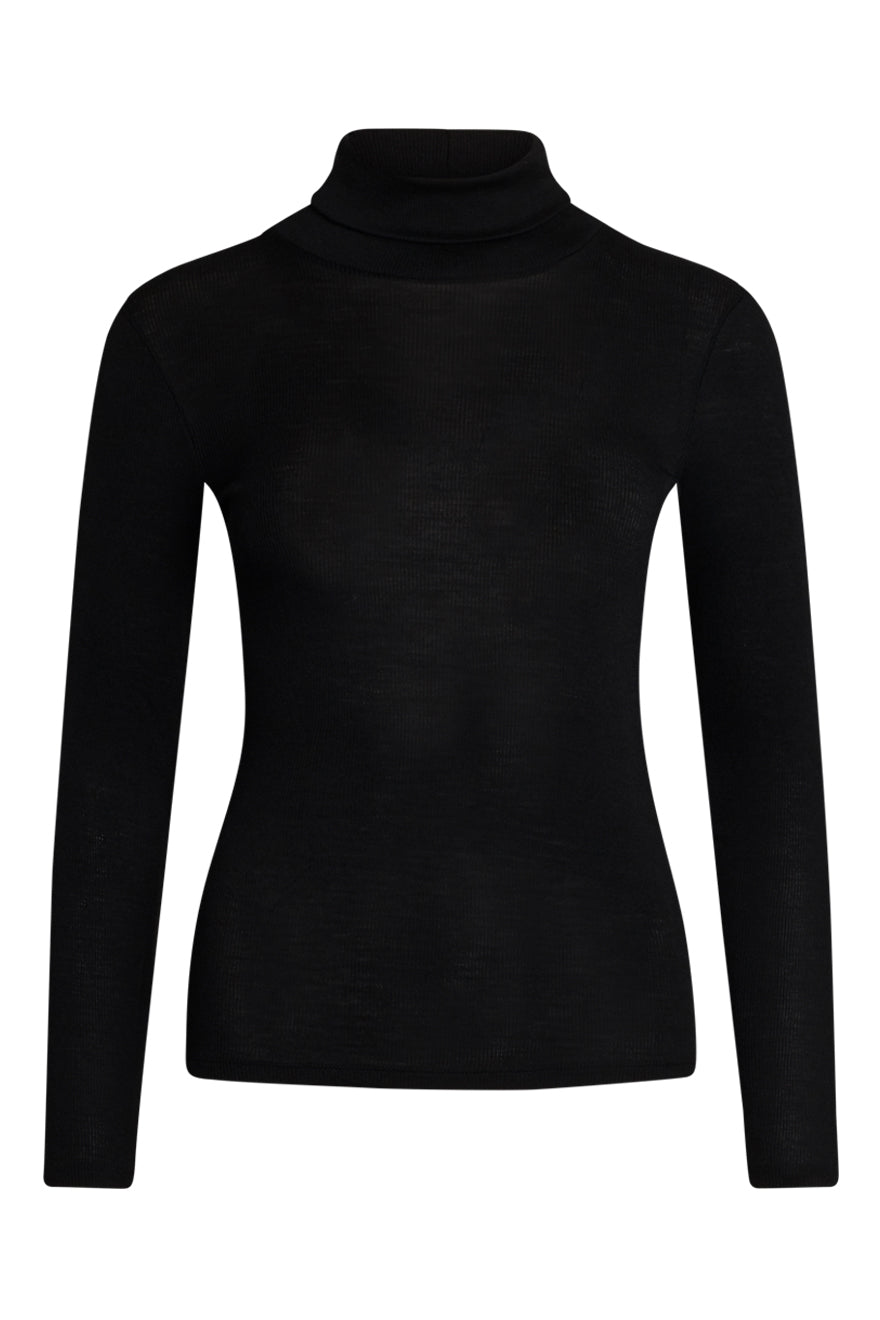 T-shirt, uld/silke Black (med høj krave) - CLAIRE WOMAN
