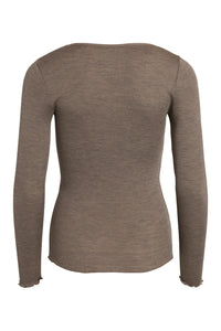 T-SHIRT - CLAIRE WOMAN - Taupe melange (70% Merino Uld 30% Silke)