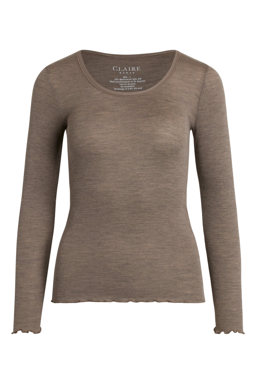 T-SHIRT - CLAIRE WOMAN - Taupe melange (70% Merino Uld 30% Silke)