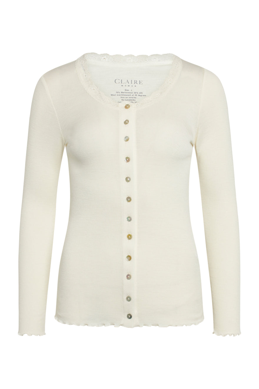 Cardigan, uld/silke Ivory - CLAIRE WOMAN