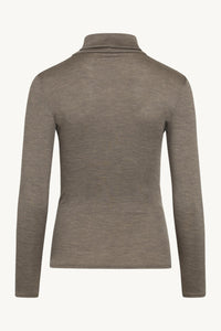 SPAR 20%: CLAIRE WOMAN - T-shirt, uld/silke Taupe Melange (med høj krave) - (70% Merino Uld 30% Silke)