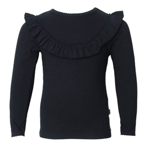 LITTLE WONDERS - Sort langærmet Celine bluse med flæsekant
