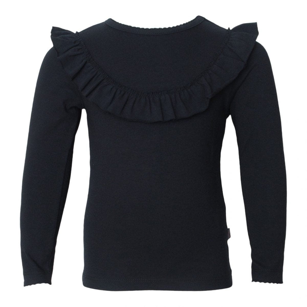 LITTLE WONDERS - Sort langærmet Celine bluse med flæsekant