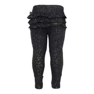 LITTLE WONDERS - Sorte glitter leggings med flæsenumse