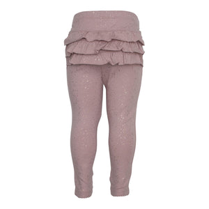 LITTLE WONDERS - Støvet rosa leggings med flæser og glimmerprint