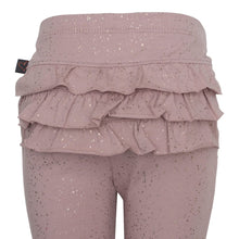 Indlæs billede til gallerivisning LITTLE WONDERS - Støvet rosa leggings med flæser og glimmerprint
