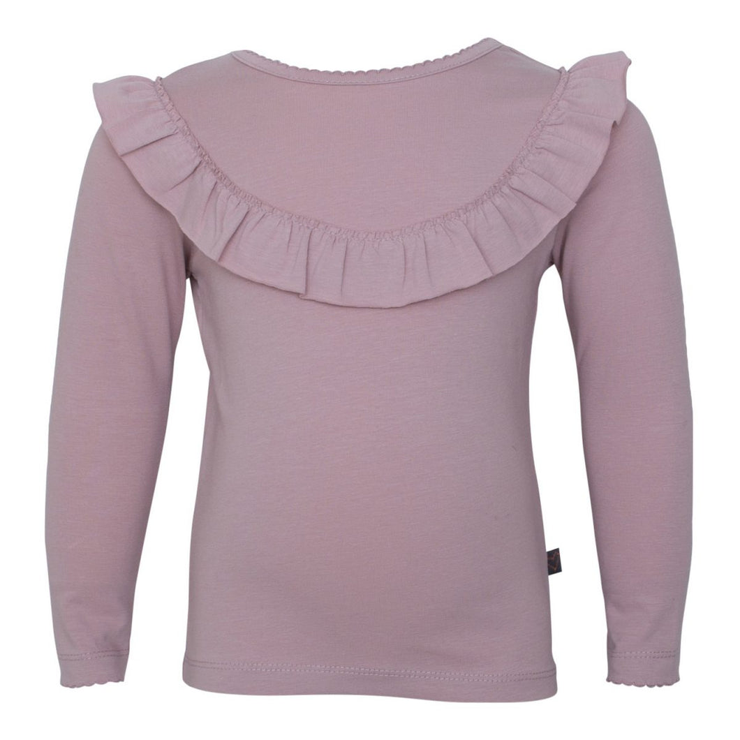 LITTLE WONDERS - Celine Støvet rosa langærmet bluse med flæsekant