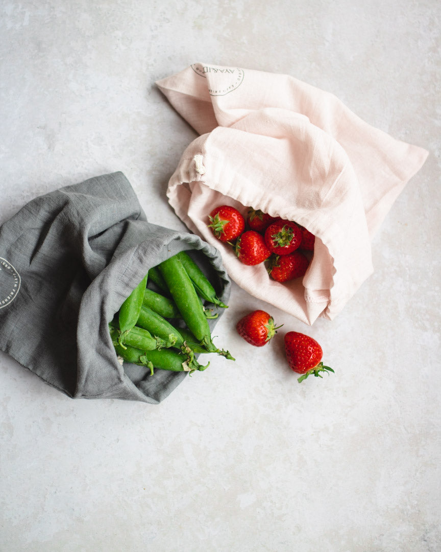 AYA&IDA -  Reusable Cotton Bags - Dark Grey / Soft Rose