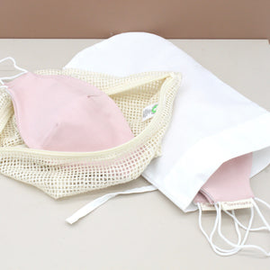 SPAR 50%: 1 stk STOF MUNDBIND (rosa/hvid vendbar) - 3-LAGS UPCYCLED TEKSTIL - PARGAARD