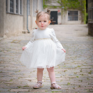 LITTLE WONDERS - Nyfødt Off White glitter Adele Bodykjole med tyl