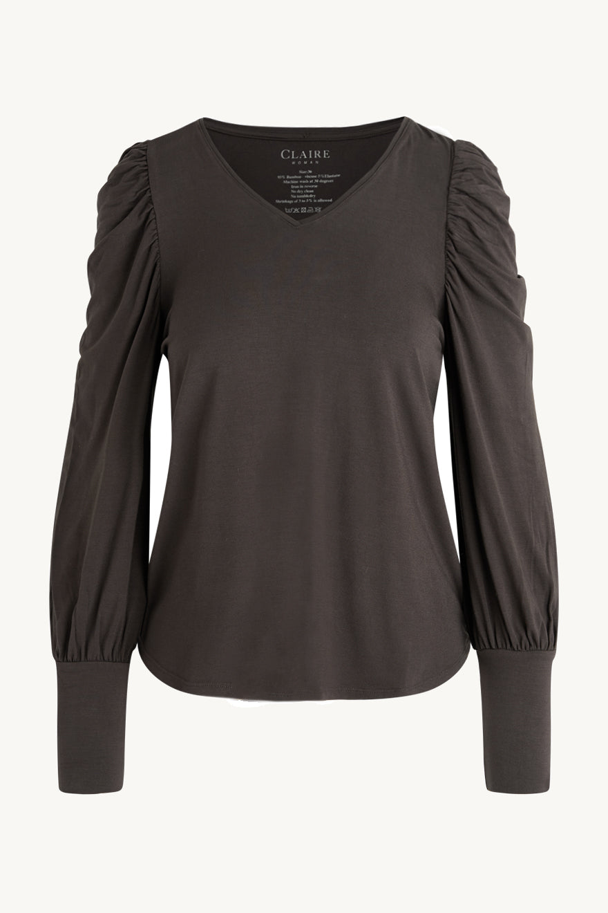 SPAR 30%: CLAIRE WOMAN - AYLA T- SHIRT - BROWN (95%Viskose af Bamboo 5% Elasthan)