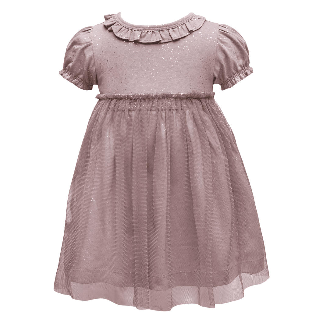 LITTLE WONDERS - Antique Rose Glitter Grace kortærmet bodykjole med tyl