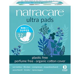 Natracare - super bind - med vinger (12 stk.) - Plastic free - perfume free - økologisk bomuldcover