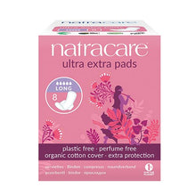 Indlæs billede til gallerivisning Natracare - Bind med vinger LONG ultra extra (8 stk.) - Plastic free - perfume free - økologisk bomuldcover
